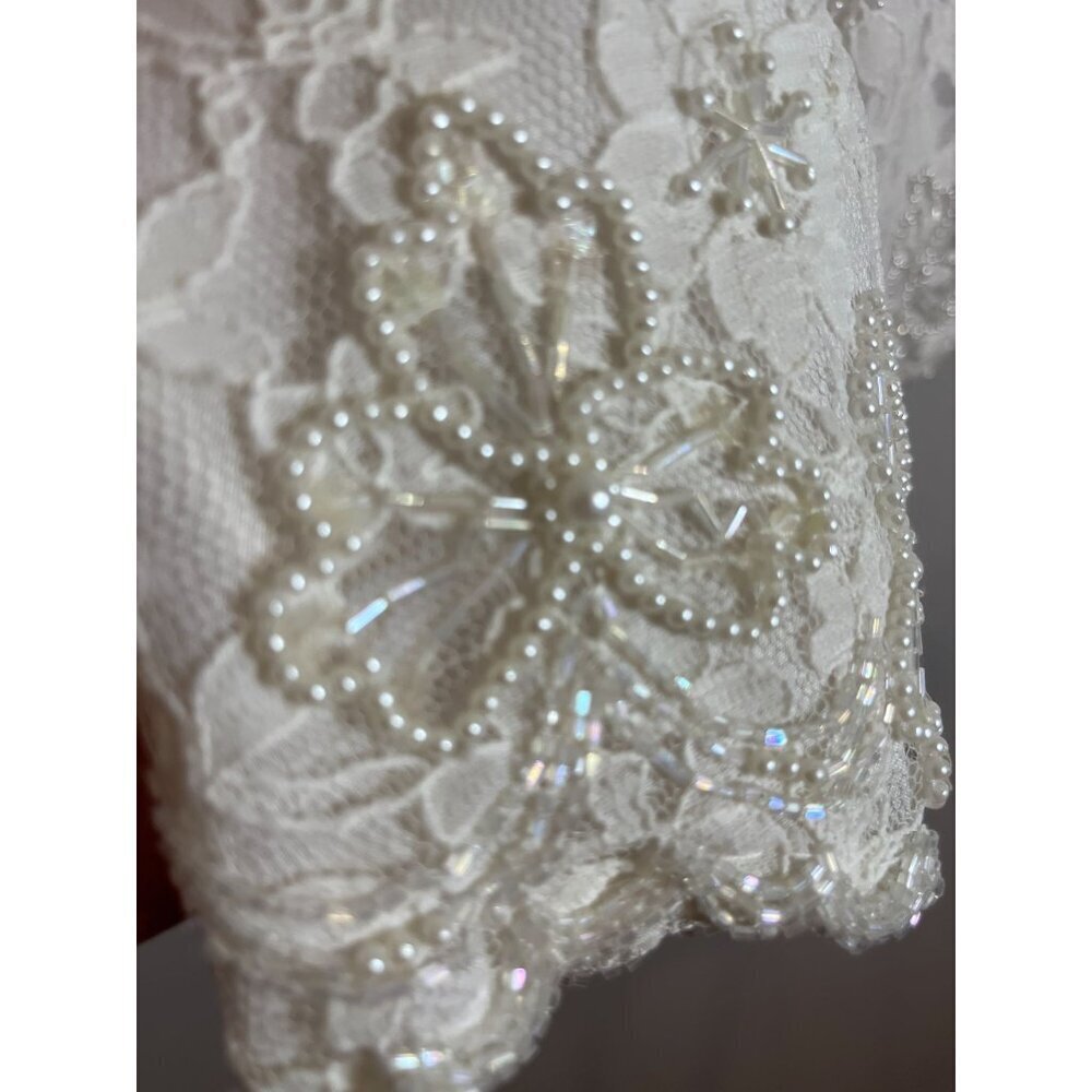 Retro Beaded Floral Top M White Glam Lace Bridal Retro Classic Chic Preppy Boho - Picture 11 of 15